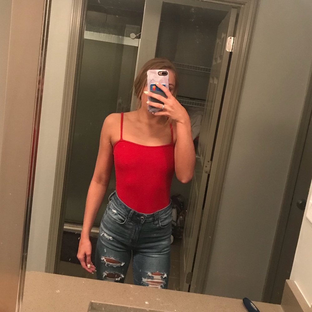 red ribbed bodysuit by brandy melville!